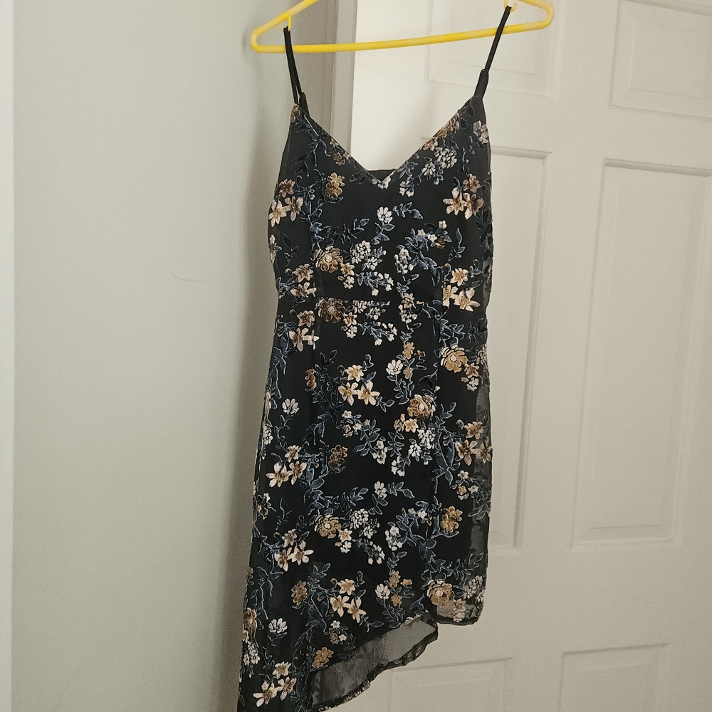 Lulu's Midnight Floral Asymmetrical Dress